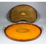 An Edwardian satinwood oval two-handled tray with shaped gallery, crossbanded in rosewood, the