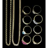A modern 9ct gold chain necklet, 450mm overall, four other modern 9ct gold chains, three pairs of