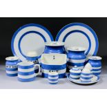 A collection of T.G. Green & Co blue banded "Cornish ware" pottery, including - hanging salt holder,