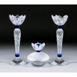 A pair of Swarovski "Silver Crystal" candlesticks, each 6.5ins high, and a matching trinket box