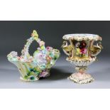 An early 19th Century Grainger Lee & Co bone china two-handled campana shaped vase, the central