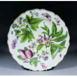 A Chelsea porcelain "Hans Sloane" botanical dish of shaped outline, typically painted with