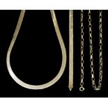 A modern 9ct gold flat weave link necklace, 400mm overall, and matching bracelet, 175mm overall, a
