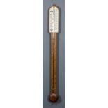 A Victorian oak cased stick barometer and thermometer by James White of Glasgow, with ivory scale