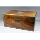 A Victorian walnut and brass inlaid writing box, 16ins x 9.75ins x 7ins high, together with eight