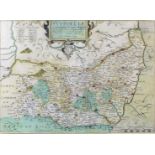 Christopher Saxton (1540-1610) - Coloured engraving - "Map of Suffolk", 10.75ins x 14.75ins,
