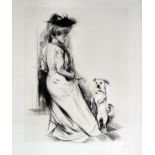 Paul Cesar Helleu (1859-1927) - Drypoint etching - "Femme Au Chien", 15.25ins x 11.25ins,