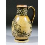 A late 19th Century Doulton Lambeth stoneware jug by Hannah Barlow, the body incised with a standing