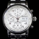 A gentlemen's Mont Blanc Meisterstuck Star Chronograph in stainless steel case, the silvered dial