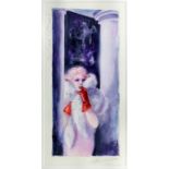 ***Laurence Llewelyn-Bowen (born 1965) - Oil painting - "The Red Gloves", 15.5ins x 7.25ins, signed,