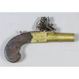 A 17th Century .52 calibre flintlock Muff pistol by Cornhill of London, 1.5in brass turn off barrel,