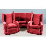 A three seat Knole settee upholstered in wine corded dralon, 67ins wide x 41ins high, and a pair