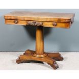 A William IV mahogany rectangular card table with rounded front corners and baize lined folding top,