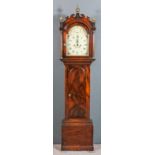 A 19th Century figured mahogany longcase clock by Burton of Eastry, the 12ins arched painted dial