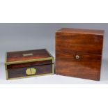 An early 19th Century brass bound mahogany campaign box by Wells & Lambe, the interior with red