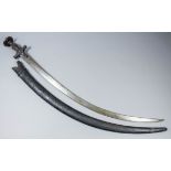 An 18th/19th Century Indian talwar, the 29.75ins steel blade with steel hilt, with bellied grip,