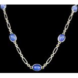 A late 19th Century French silvery coloured metal mounted chalcedony set chain link necklace, the