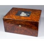 An early Victorian burr walnut box by Wells & Lambe, "Manufacturers to the Queen", the lid fitted