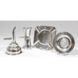 A George III silver wine funnel with a removable strainer, 4.75ins high, by William Lestourgeon,