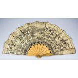 A 19th Century English fan, the leaf printed in black with Epsom Derby winners from 1857-1872,