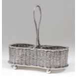 A Victorian silver two-division bottle cruet of basket weave pattern and with rope pattern mounts