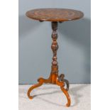 An unusual 19th Century "Irish" Killarney work circular tripod table, the top inlaid with bold