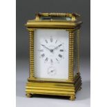 A late 19th Century French carriage clock retailed by Clerke, 1 Royal Exchange, London, the white