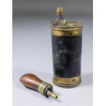 Two 19th Century powder flasks, comprising of one leather covered three way brass flask (5inches)