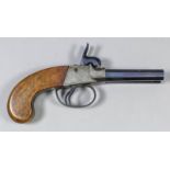 A 19th Century .41 calibre Continental double barreled percussion pistol, 3ins octagonal blued steel