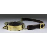 A 19th Century brass dog's collar with ring attached and leather liner (attached), inscribed "