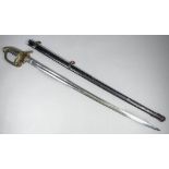 A Victorian naval officer's dress sword, 32ins etched steel blade bearing royal cypher and foliate