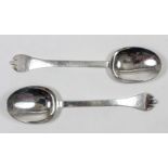 Two late Victorian silver rat-tail pattern trifid spoons by Thomas Bradbury & Sons, Britannia