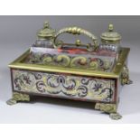 A Regency tortoiseshell and brass inlaid rectangular inkstand by Wells & Co. No.29 Cockspur