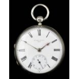 A Victorian silver cased open faced pocket watch by Thomas Peake, 29 Denman Street, London, No.