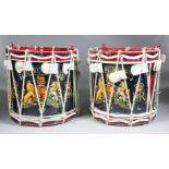 Two 20th Century military brass side drums by A.F. Matthews, Drums Makers, London, painted with