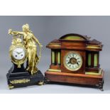 A late 19th Century French mantel clock by Ad. Mougin, the 3.25ins diameter white enamel dial with