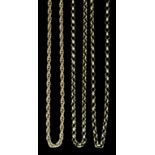 A modern 9ct gold twin chain loop necklace, 600mm overall (gross weight 15 grammes), and two 9ct