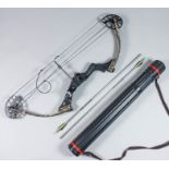 A modern compound hunting bow by Mission, Serial No. 934499, 50lb draw weight, camouflage