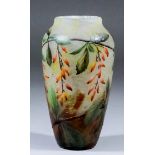 An early 20th Century Daum cameo glass baluster-shaped vase, cut and decorated in colours with