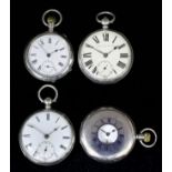 Two gentleman's silver cased open faced lever pocket watches, a gentleman's silver half hunting