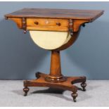 An early Victorian rosewood rectangular work table, the plain top with rounded front corners,