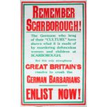 A First World War British recruiting poster printed in red and green, entitled "REMEMBER