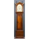 A 19th Century oak longcase clock by P. Monti of Sandwich, the 12ins arched painted dial with