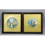 Jesse Austin (1806-1879) - Two watercolours - Pot lid designs - "Sea Nymph with Trident", 3.75ins,