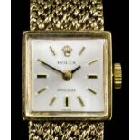 A 1960's lady's 9ct gold cased Rolex wristwatch, the rectangular champagne dial with baton numerals,