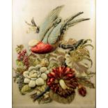 A Victorian cut woolwork and Berlinwork panel of a cockatiel and floral spray, 27ins x 21.5ins, in