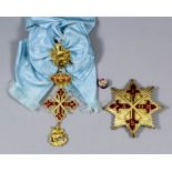A gilt metal and red enamel breast badge and sash jewel of Knight Grand Cross of the Sacred Military