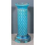 A Burmantofts turquoise glazed circular pedestal moulded in relief with lozenge ornament, 13ins