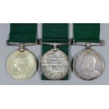 Three Volunteer Force Long Service and Good Conduct Medals comprising Victoria to 4178 Pt.e J. Brock