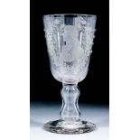 A 19th Century commemorative glass goblet engraved with a shoulder-length portrait of Nelson and "